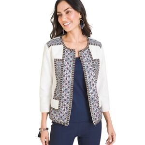 Chico's Embroidered Open Front Jacket Size 12/14 Large